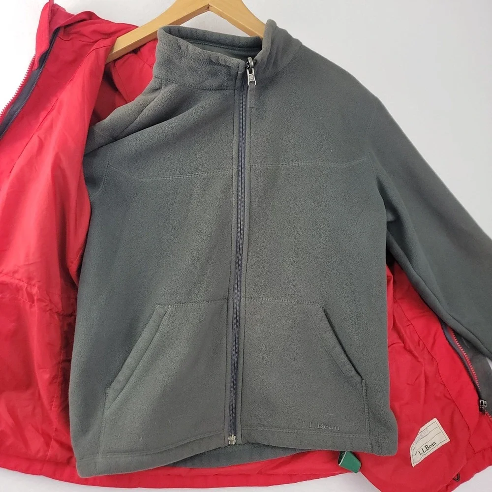 L.L Bean Kids 3 in 1 Red Gray Hide-Away Hood Wind Breaker Classic Jacket M10/12